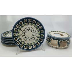 Komplet filiżanek i talerzyków + podgrzewacz